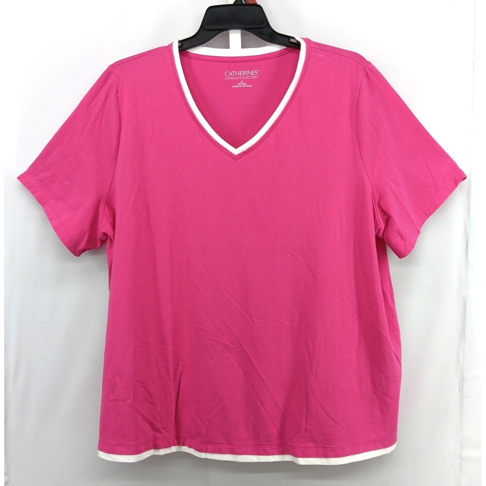 Catherines Shirt Women Plus Size 2X Pink Short Sleeve V Neck Casual Pullover Top